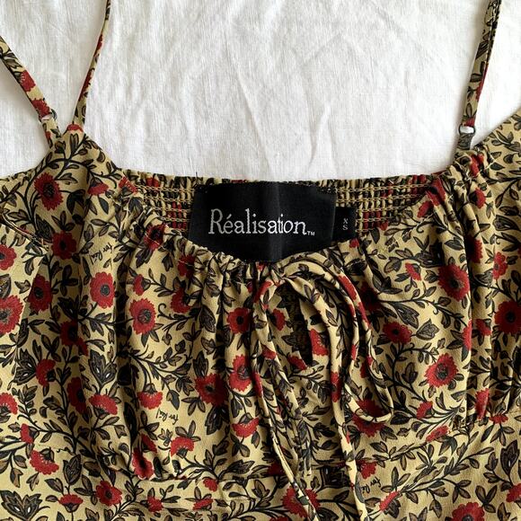 Realisation Alba Silk Floral Spaghetti Strap Midi Slip Dress Dahlia Tan - Picture 9 of 13